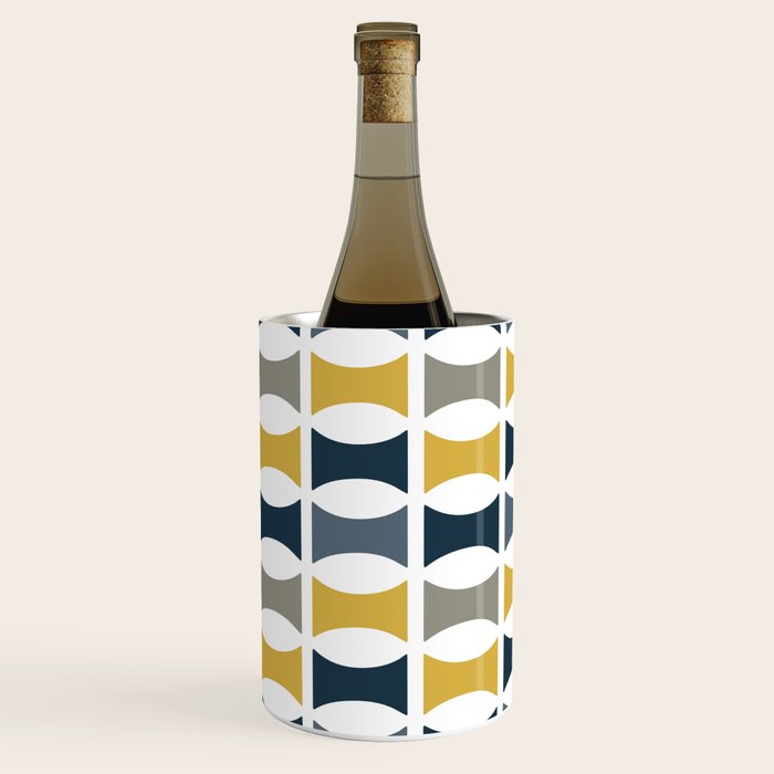 Mid Century Modern Geometric Pattern Navy Blue, Mustard Yellow, Gray Wine Chiller Gallery Image 3