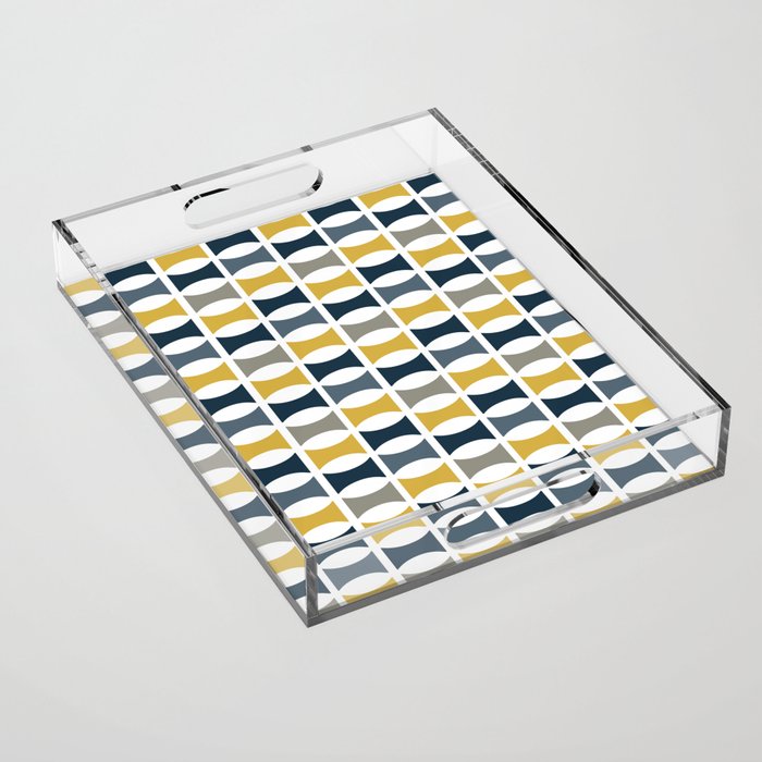 Mid Century Modern Geometric Pattern Navy Blue, Mustard Yellow, Gray Acrylic Tray Gallery Image 1