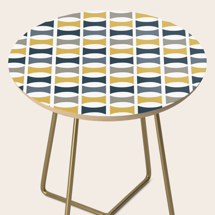 Mid Century Modern Geometric Pattern Navy Blue, Mustard Yellow, Gray Side Table Gallery Image 2