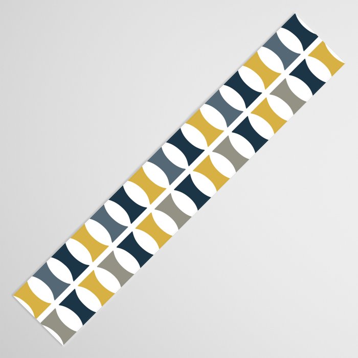 Mid Century Modern Geometric Pattern Navy Blue, Mustard Yellow, Gray Table Runner Gallery Image 3