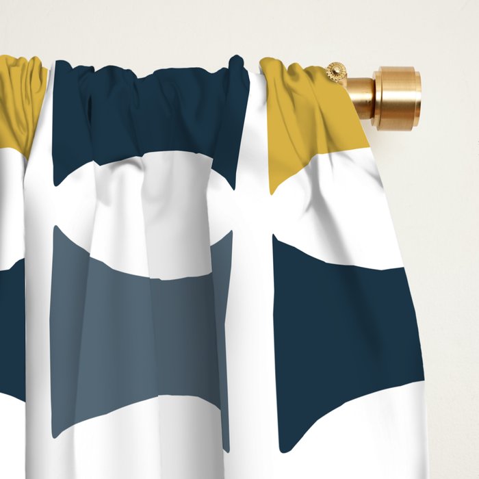 Mid Century Modern Geometric Pattern Navy Blue, Mustard Yellow, Gray Window Curtain Gallery Image 2