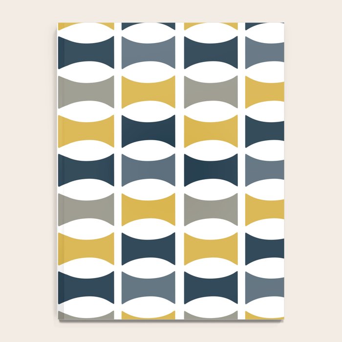 Mid Century Modern Geometric Pattern Navy Blue, Mustard Yellow, Gray Notebook Gallery Image 4