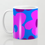 Large Pink and Purple Retro Flowers Blue Background #decor #society6 #buyart Coffee Mug Gallery Image 3