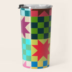 Colorful Patchwork Quilt Star Pattern Modern Geometric Abstract Blocks in Bright Bold Colors Travel Mug Gallery Image 3