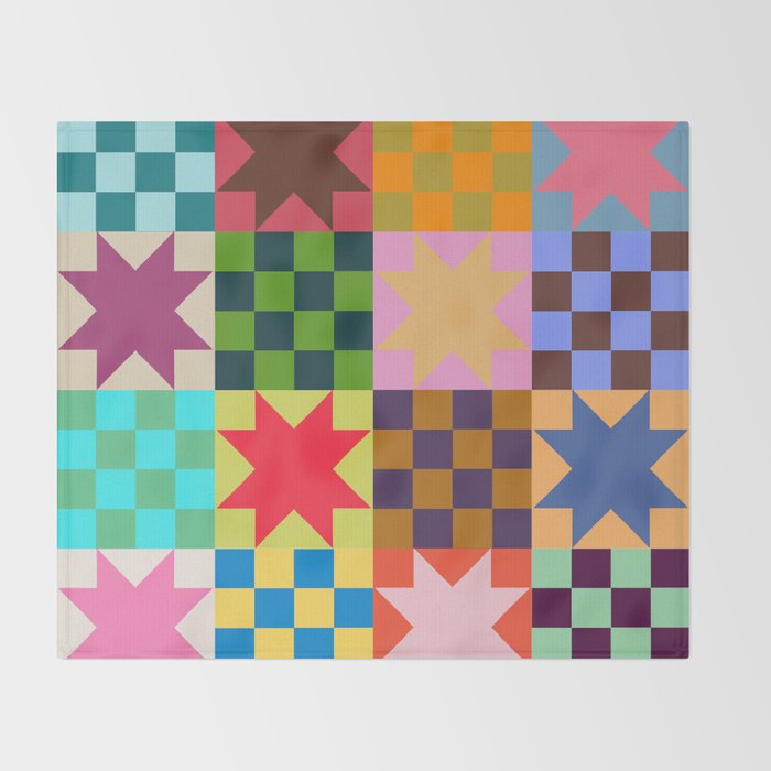 Colorful Patchwork Quilt Star Pattern Modern Geometric Abstract Blocks in Bright Bold Colors Throw Blanket Gallery Image 2