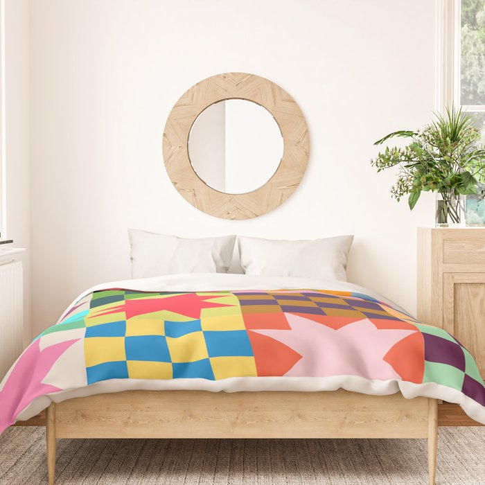 Colorful Patchwork Quilt Star Pattern Modern Geometric Abstract Blocks in Bright Bold Colors Duvet Cover Gallery Image 3