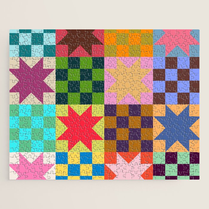 Colorful Patchwork Quilt Star Pattern Modern Geometric Abstract Blocks in Bright Bold Colors Jigsaw Puzzle Gallery Image 1