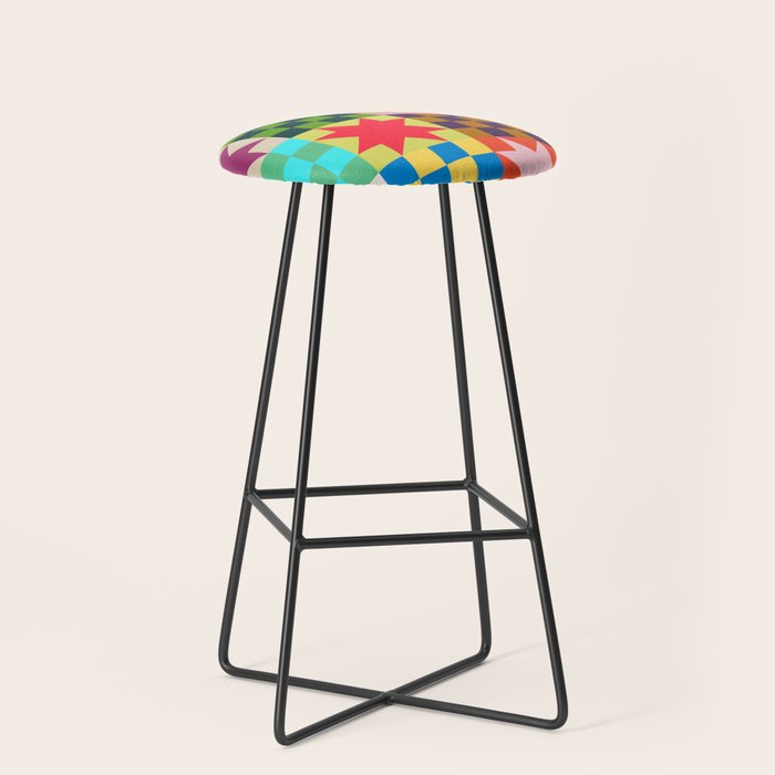 Colorful Patchwork Quilt Star Pattern Modern Geometric Abstract Blocks in Bright Bold Colors Stool Gallery Image 1