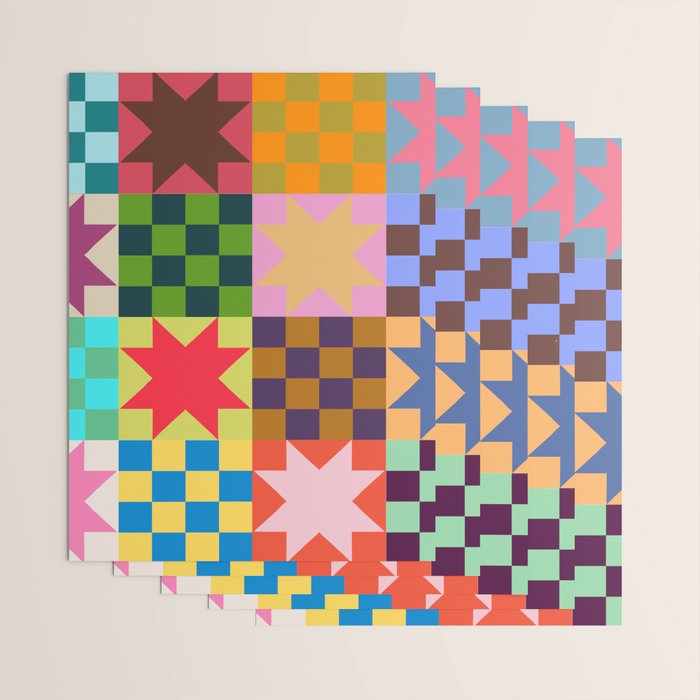 Colorful Patchwork Quilt Star Pattern Modern Geometric Abstract Blocks in Bright Bold Colors Wrapping Paper Gallery Image 3