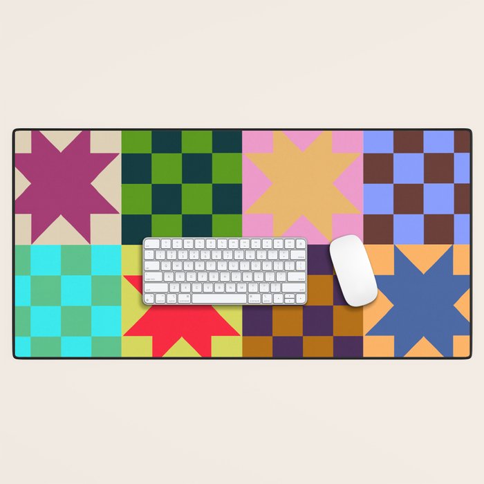 Colorful Patchwork Quilt Star Pattern Modern Geometric Abstract Blocks in Bright Bold Colors Desk Mat Gallery Image 1