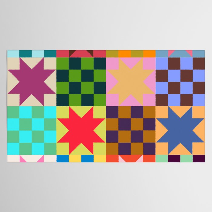Colorful Patchwork Quilt Star Pattern Modern Geometric Abstract Blocks in Bright Bold Colors Tablecloth Gallery Image 2