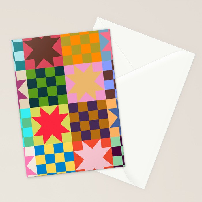 Colorful Patchwork Quilt Star Pattern Modern Geometric Abstract Blocks in Bright Bold Colors Stationery Card Gallery Image 2