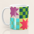 Colorful Patchwork Quilt Star Pattern Modern Geometric Abstract Blocks in Bright Bold Colors Coffee Mug Gallery Image 3