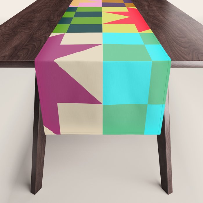 Colorful Patchwork Quilt Star Pattern Modern Geometric Abstract Blocks in Bright Bold Colors Table Runner Gallery Image 1