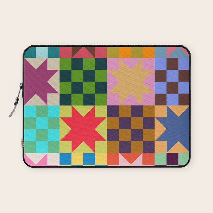 Colorful Patchwork Quilt Star Pattern Modern Geometric Abstract Blocks in Bright Bold Colors Laptop Sleeve Gallery Image 1