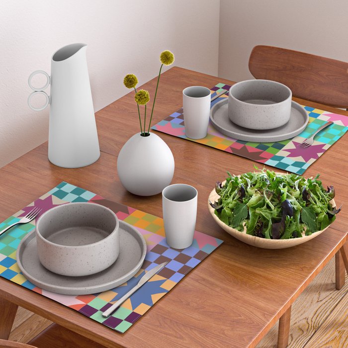 Colorful Patchwork Quilt Star Pattern Modern Geometric Abstract Blocks in Bright Bold Colors Placemat Gallery Image 2