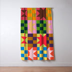 Colorful Patchwork Quilt Star Pattern Modern Geometric Abstract Blocks in Bright Bold Colors Window Curtain Gallery Image 3
