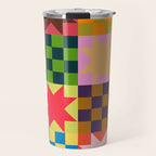 Colorful Patchwork Quilt Star Pattern Modern Geometric Abstract Blocks in Bright Bold Colors Travel Mug Gallery Image 1