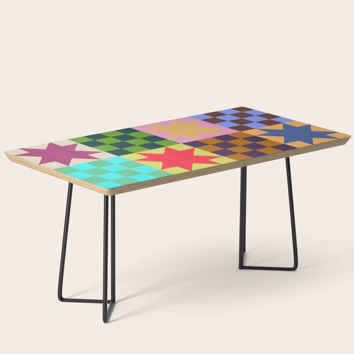 Colorful Patchwork Quilt Star Pattern Modern Geometric Abstract Blocks in Bright Bold Colors Coffee Table Gallery Image 1
