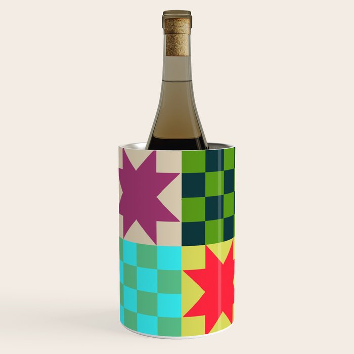 Colorful Patchwork Quilt Star Pattern Modern Geometric Abstract Blocks in Bright Bold Colors Wine Chiller Gallery Image 2