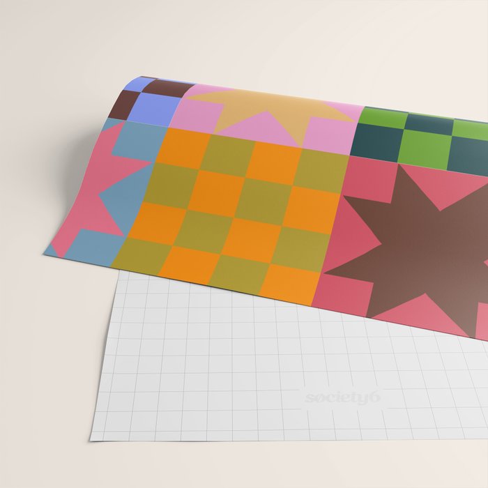 Colorful Patchwork Quilt Star Pattern Modern Geometric Abstract Blocks in Bright Bold Colors Wrapping Paper Gallery Image 2