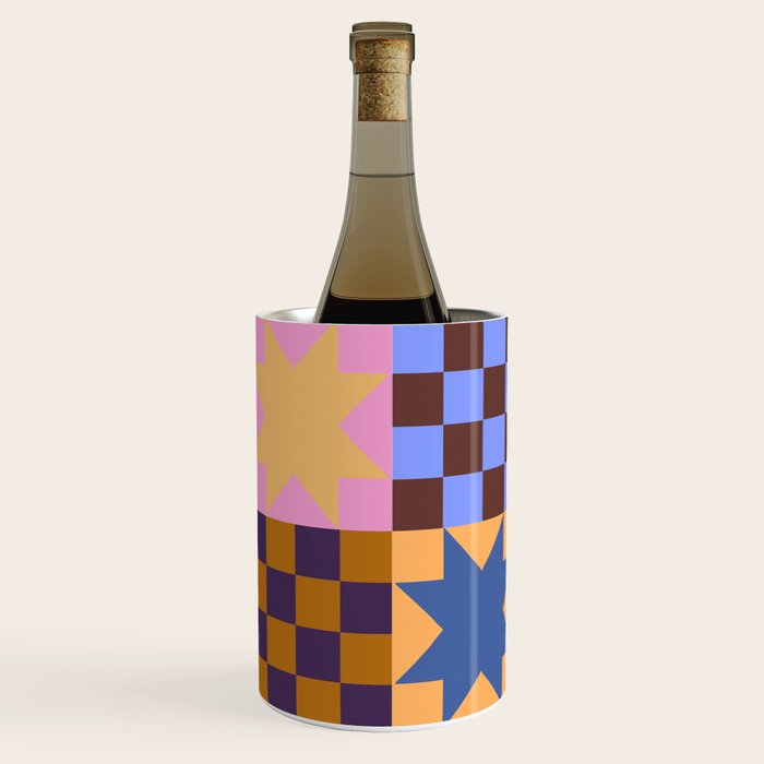 Colorful Patchwork Quilt Star Pattern Modern Geometric Abstract Blocks in Bright Bold Colors Wine Chiller Gallery Image 3