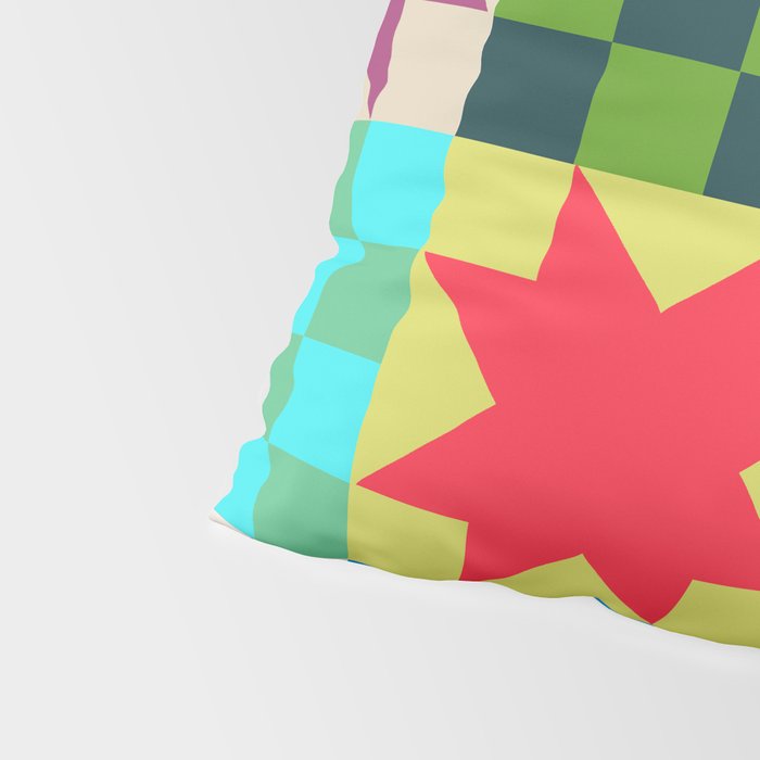 Colorful Patchwork Quilt Star Pattern Modern Geometric Abstract Blocks in Bright Bold Colors Pillow Sham Gallery Image 4