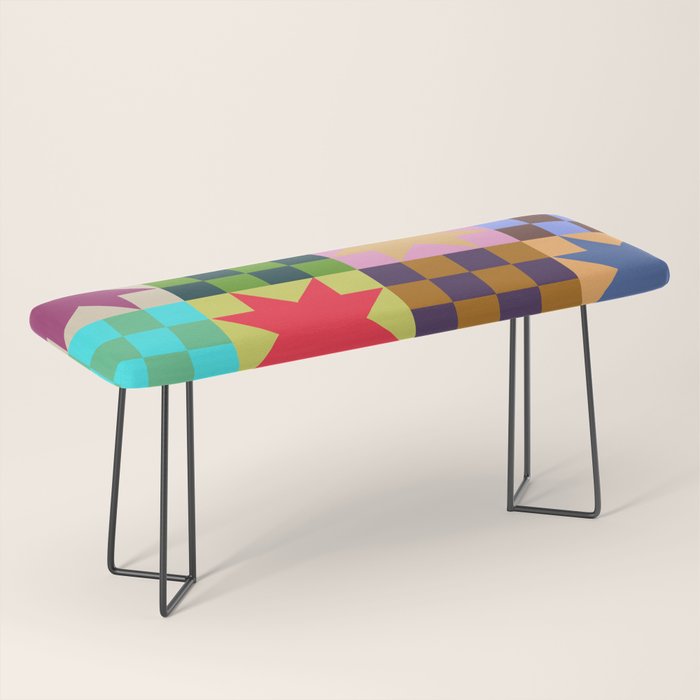 Colorful Patchwork Quilt Star Pattern Modern Geometric Abstract Blocks in Bright Bold Colors Bench Gallery Image 1