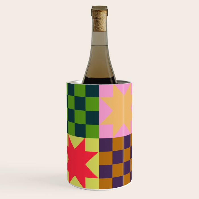 Colorful Patchwork Quilt Star Pattern Modern Geometric Abstract Blocks in Bright Bold Colors Wine Chiller Gallery Image 1