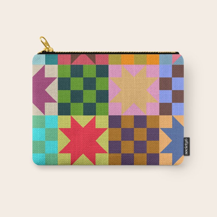 Colorful Patchwork Quilt Star Pattern Modern Geometric Abstract Blocks in Bright Bold Colors Carry All Pouch Gallery Image 1