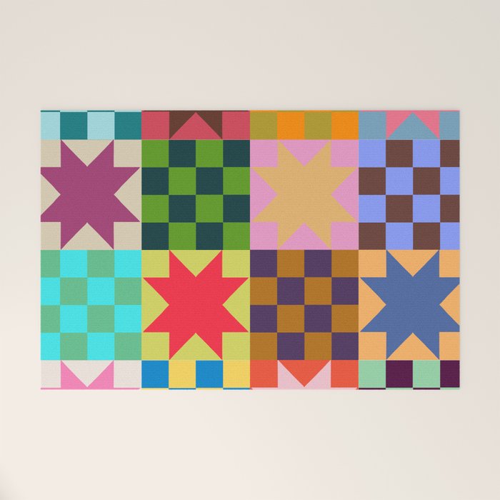 Colorful Patchwork Quilt Star Pattern Modern Geometric Abstract Blocks in Bright Bold Colors Welcome Mat Gallery Image 1