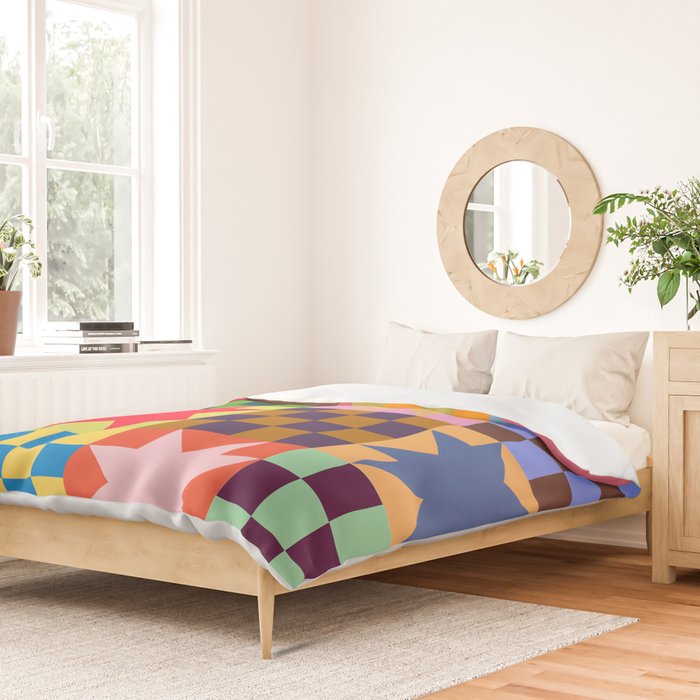 Colorful Patchwork Quilt Star Pattern Modern Geometric Abstract Blocks in Bright Bold Colors Duvet Cover Gallery Image 2