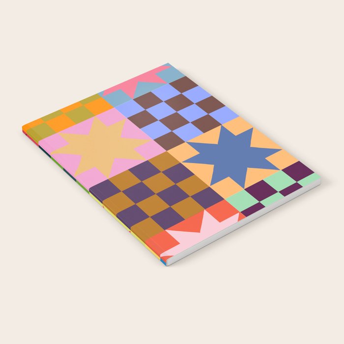 Colorful Patchwork Quilt Star Pattern Modern Geometric Abstract Blocks in Bright Bold Colors Notebook Gallery Image 1