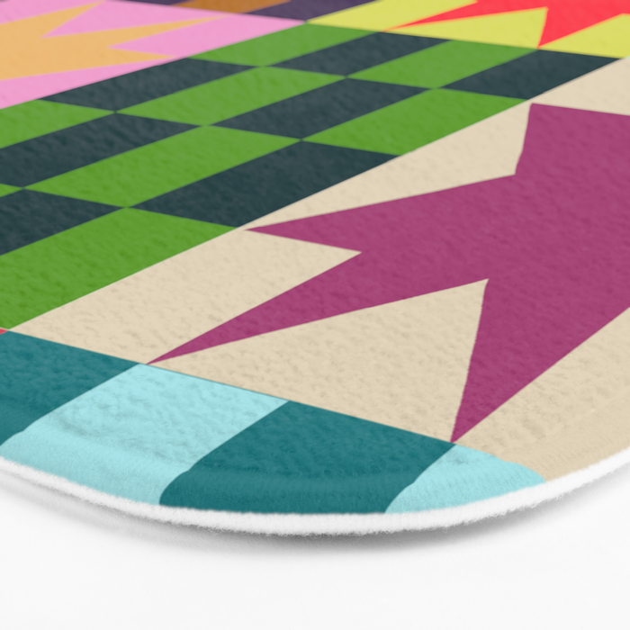 Colorful Patchwork Quilt Star Pattern Modern Geometric Abstract Blocks in Bright Bold Colors Bath Mat Gallery Image 3