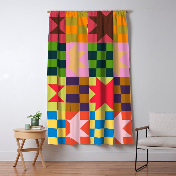Colorful Patchwork Quilt Star Pattern Modern Geometric Abstract Blocks in Bright Bold Colors Window Curtain Gallery Image 5