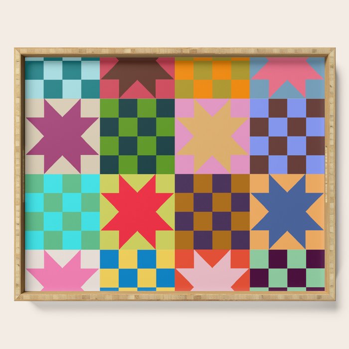 Colorful Patchwork Quilt Star Pattern Modern Geometric Abstract Blocks in Bright Bold Colors Serving Tray Gallery Image 1
