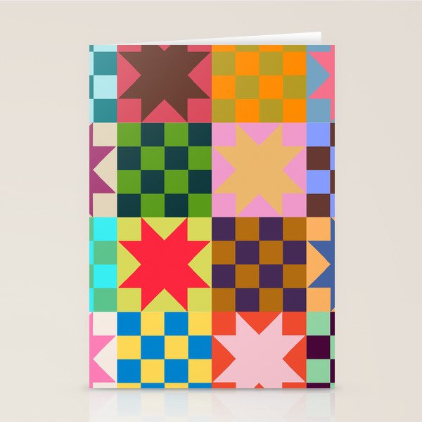 Colorful Patchwork Quilt Star Pattern Modern Geometric Abstract Blocks in Bright Bold Colors Stationery Card Gallery Image 2