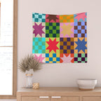 Colorful Patchwork Quilt Star Pattern Modern Geometric Abstract Blocks in Bright Bold Colors Wall Tapestry Gallery Image 2