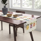 70s Retro Florals Pattern with Linen Texture Table Runner Gallery Image 2