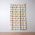 70s Retro Florals Pattern with Linen Texture Window Curtain Gallery Image 3
