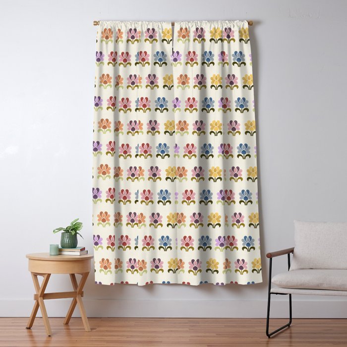 70s Retro Florals Pattern with Linen Texture Window Curtain Gallery Image 5