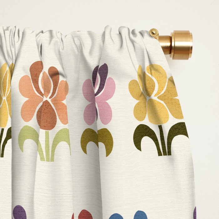 70s Retro Florals Pattern with Linen Texture Window Curtain Gallery Image 2