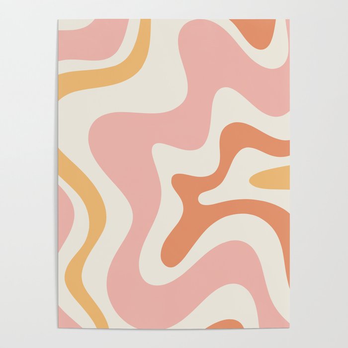 Retro Liquid Swirl Abstract Pattern Square Blush Cream Cantaloupe Mustard Poster Gallery Image 4