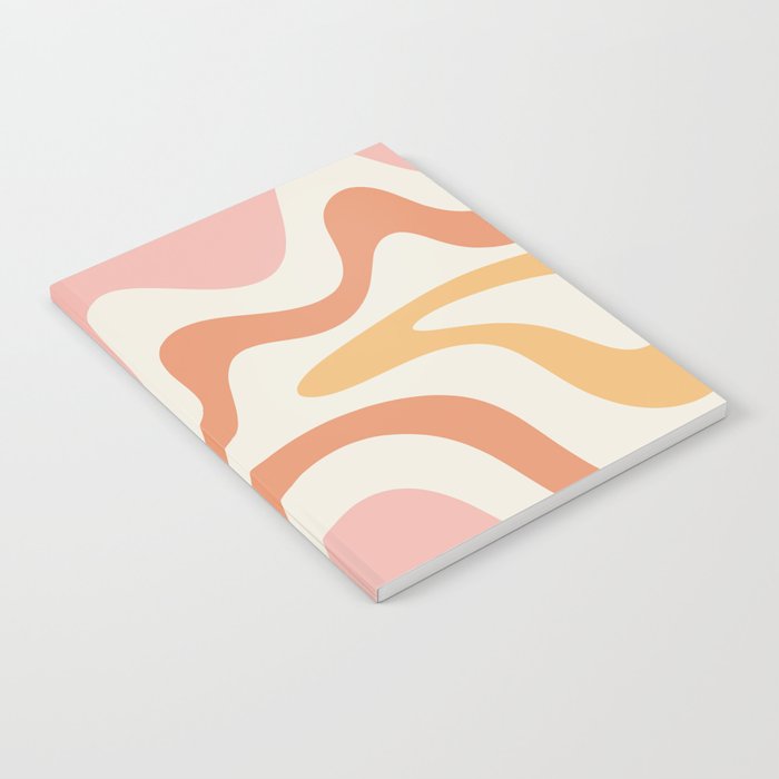 Retro Liquid Swirl Abstract Pattern Square Blush Cream Cantaloupe Mustard Notebook Gallery Image 2