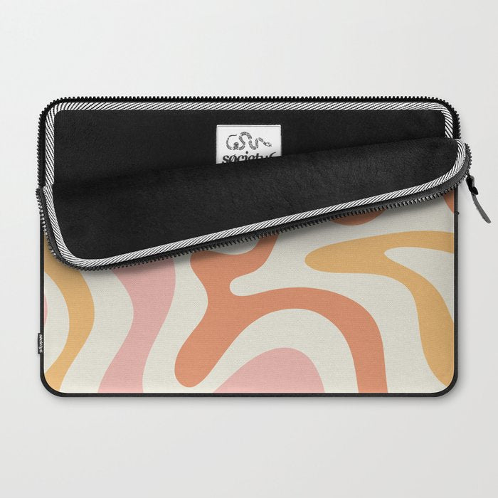 Retro Liquid Swirl Abstract Pattern Square Blush Cream Cantaloupe Mustard Laptop Sleeve Gallery Image 2