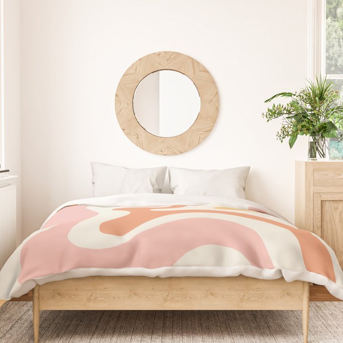 Retro Liquid Swirl Abstract Pattern Square Blush Cream Cantaloupe Mustard Duvet Cover Gallery Image 3
