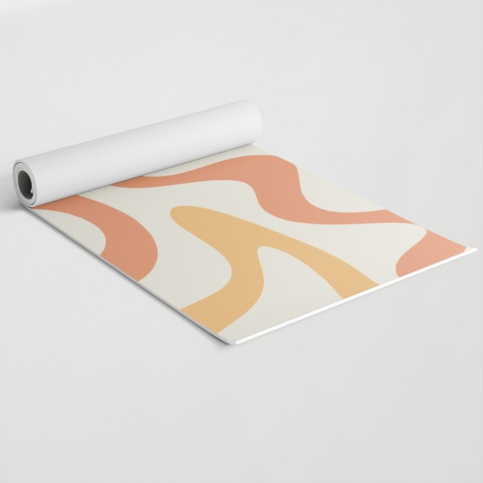 Retro Liquid Swirl Abstract Pattern Square Blush Cream Cantaloupe Mustard Yoga Mat Gallery Image 2