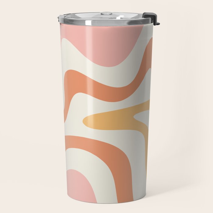 Retro Liquid Swirl Abstract Pattern Square Blush Cream Cantaloupe Mustard Travel Mug Gallery Image 2