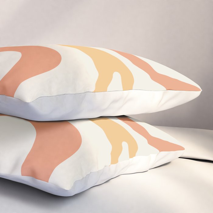 Retro Liquid Swirl Abstract Pattern Square Blush Cream Cantaloupe Mustard Pillow Sham Gallery Image 3
