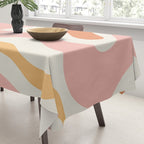 Retro Liquid Swirl Abstract Pattern Square Blush Cream Cantaloupe Mustard Tablecloth Gallery Image 3